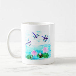 Caneca De Café Dragonfly, Waterlily Flowers Painting