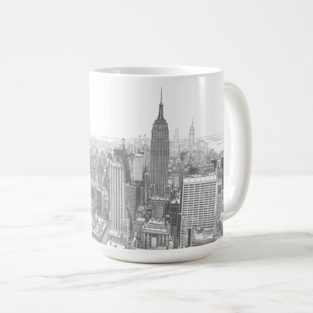 Caneca De Café Drawing of New York City Landscape (Frente Esquerda)