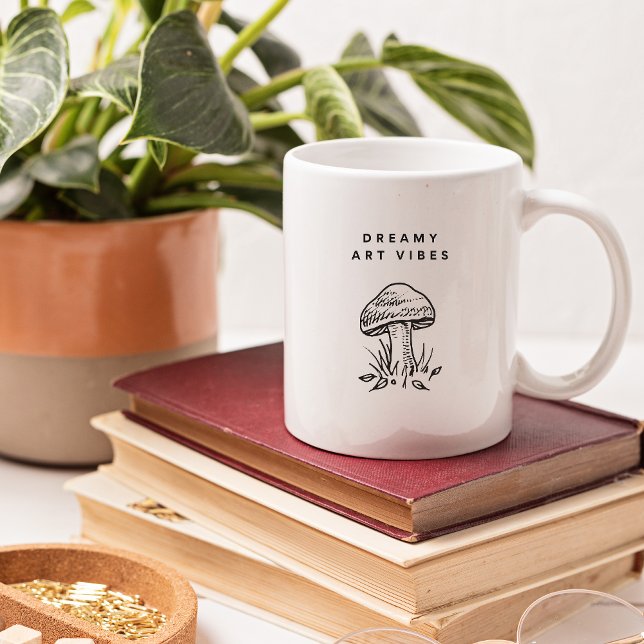 Caneca De Café Dreamy Art Vibes – Hand-Drawn Mushroom Aesthetic  (Criador carregado)