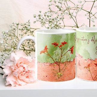Caneca De Café Dreamy Pink Green Flowers Cita Inspiração