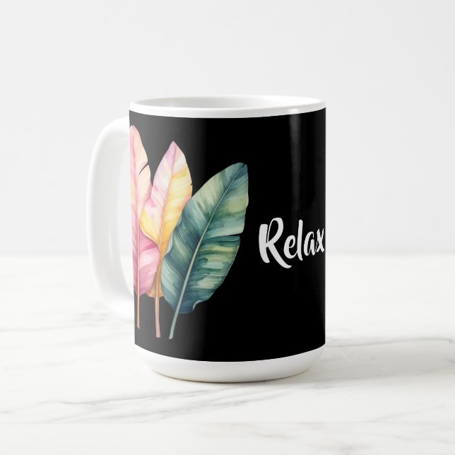 Caneca De Café Drei Bananen Blätter in Pastellfarben  (Frente Esquerda)