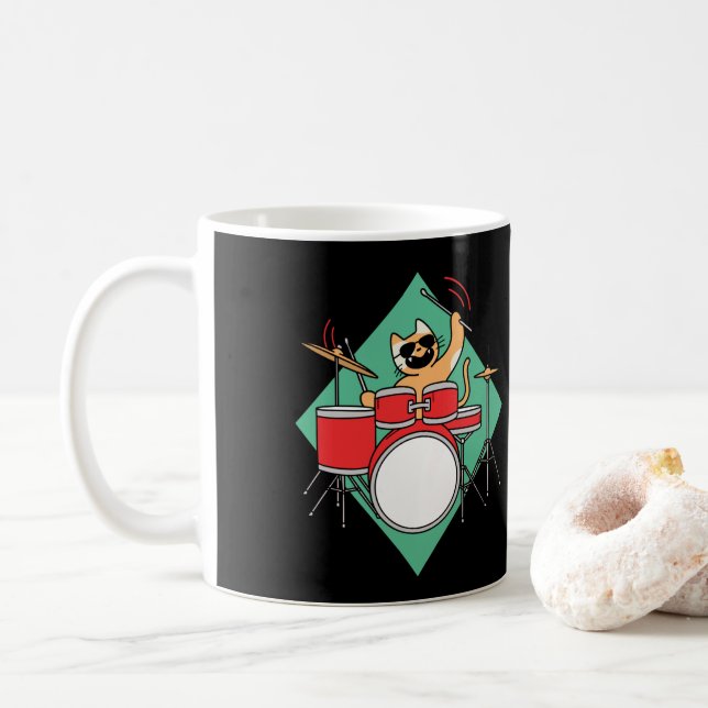 Caneca De Café Drummer Cat Drummer Musical Drumsticks (Com Donut)