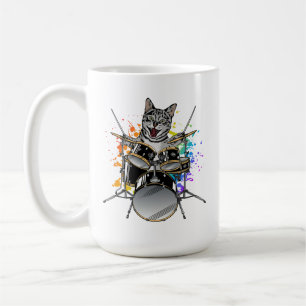 Caneca De Café Drummer Gato Tocando Tambores