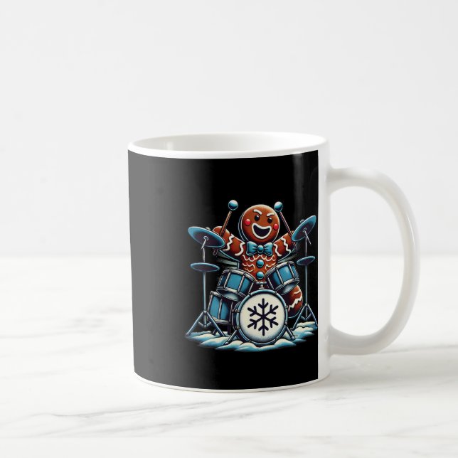 Caneca De Café Drummer Gingerbird Tocando Dragas Engraçado Natal (Direita)