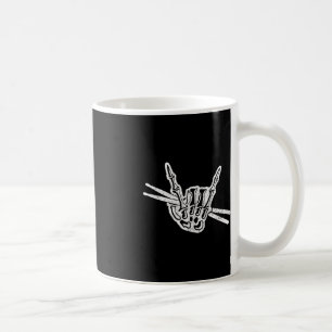 Caneca De Café Drummer Halloween Skeleton Hand Rock and Roll Drum