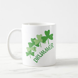 Caneca De Café Drummer Shamrocks Verde Descrito