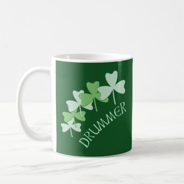 Caneca De Café Drummer Shamrocks Verde Descrito (Esquerda)