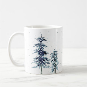 Caneca De Café Duas Árvores de Pinho de Inverno com Aquarela 2
