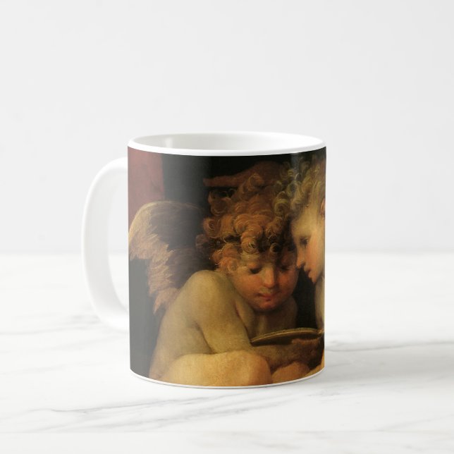 Caneca De Café Duas Cherubs Lendo por Rosso Fiorentino, Angels (Frente Esquerda)