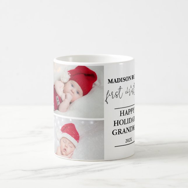 Caneca De Café Duas Fotografias Primeira Vovó de Natal Mug (Centro)