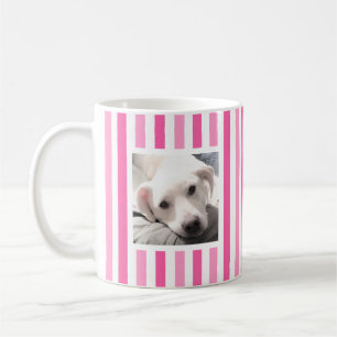 Caneca De Café Duas fotos em branco e rosa-quente com risca branc