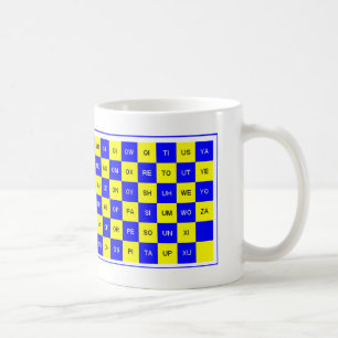 Caneca De Café Duas Letras Palavra Azul e Amarelo Inglês