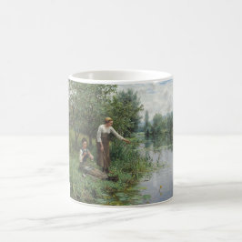 Caneca De Café Duas mulheres pescando na grama pelo rio