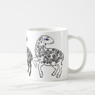 Caneca De Café Duas Ovelhas Brancas Uma Ovelha Preta Arte Folclór