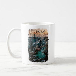 Caneca De Café Dubai UAE Watercolor Skyline