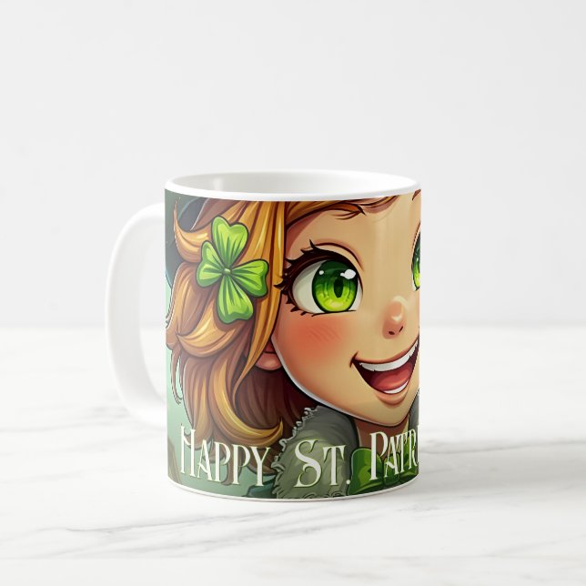 Caneca De Café Duende Alegre - Dia de São Patrício Sorte (Frente Esquerda)