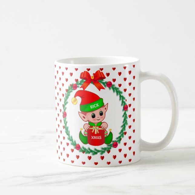 Caneca De Café Duende de Natal, grinalda de pinheiro, bolas verme (Direita)