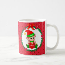 Caneca De Café Duende de Natal, grinalda de pinheiro, bolas verme