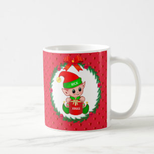 Caneca De Café Duende de Natal, grinalda de pinheiro, bolas verme