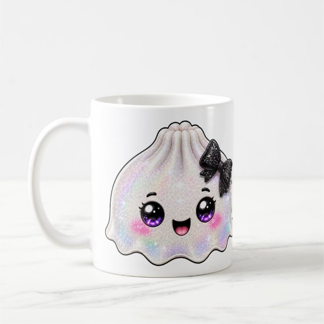 Caneca De Café Dumpling Fantasma Branco Squishy Halloween Preto  (Esquerda)