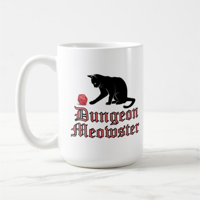 Caneca De Café Dungeon Meowster Funny RPG Cat with Dice (Esquerda)