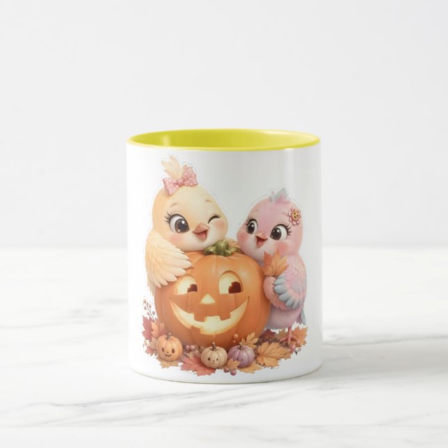 Caneca de Café Duo de Pássaros Fofos de Halloween (Centro)