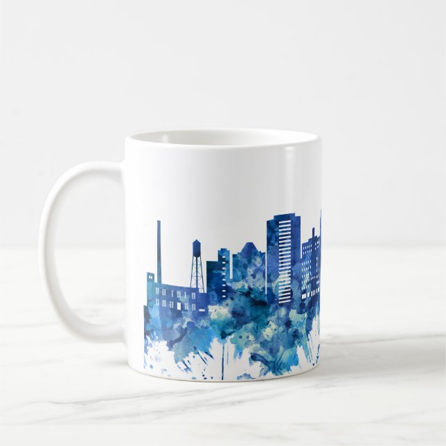 Caneca De Café Durham North Carolina Azul Skyline (Esquerda)
