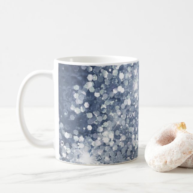 Caneca De Café Dusty Blue Silver Glitter Sparkly (Com Donut)