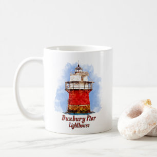 Caneca De Café Duxbury Pier Lighthouse Watercolor - Massachusetts