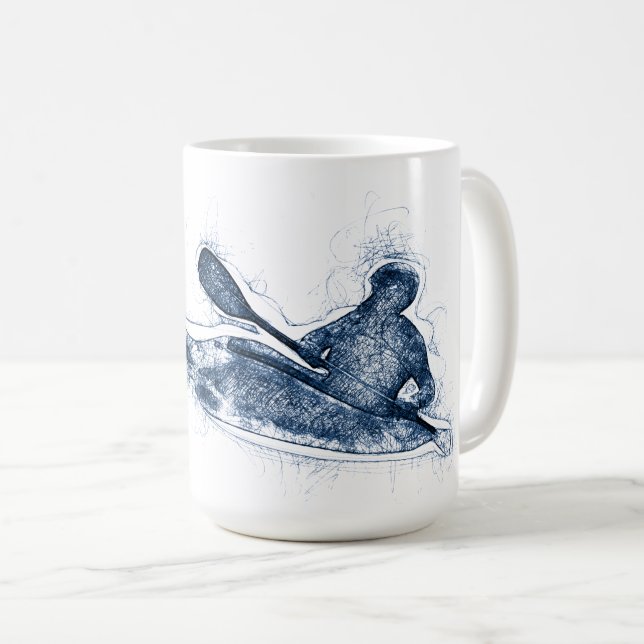 Caneca De Café Dynamic Whitewater Kayaker Line Art (Frente Esquerda)