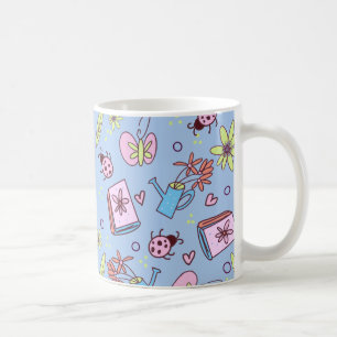 Caneca De Café É Amantes de Livros na Primavera Doodles Coloridos