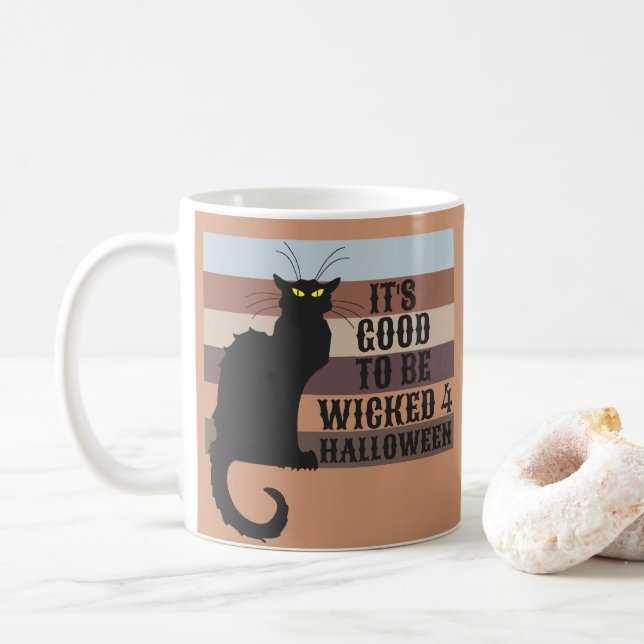 Caneca De Café É BOM SER Gato Dia de as Bruxas engraçado MALUCO (Com Donut)