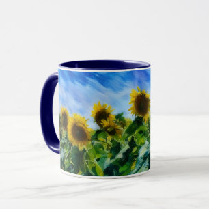 Caneca de Café e Chá de Girassol em Arte de Estilo