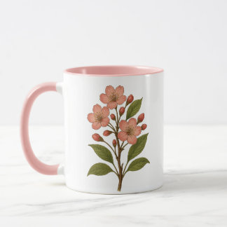 Caneca de Café e Chá Rosa Flor de Cerejeira Vintag