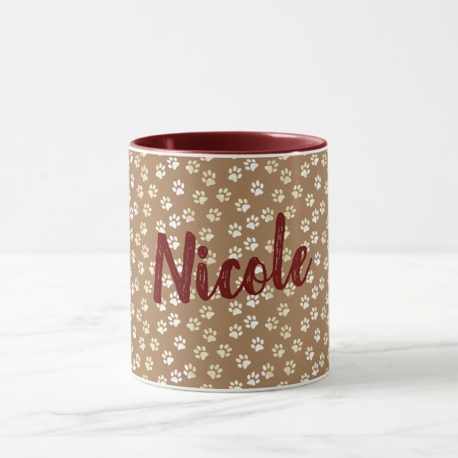 Caneca de Café e Creme com Pegada de Pata e Nome (Centro)