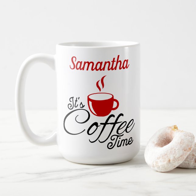Caneca De Café É Design vermelho do tempo do café (Com Donut)