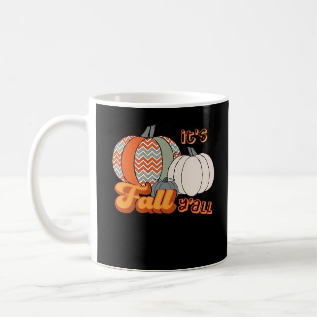 Caneca De Café É Fall Y'all, Funny Pumpkins Chevron Pattern (Esquerda)