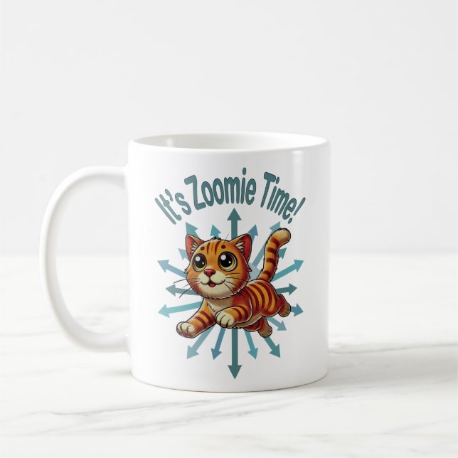 Caneca De Café É hora do Zoomie Gato Laranja Tabby (Esquerda)