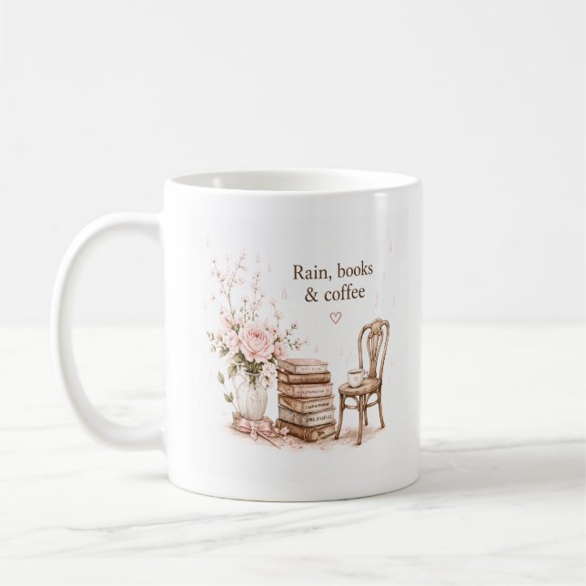 Caneca de Café e Livros Chuvosos Editável (Esquerda)