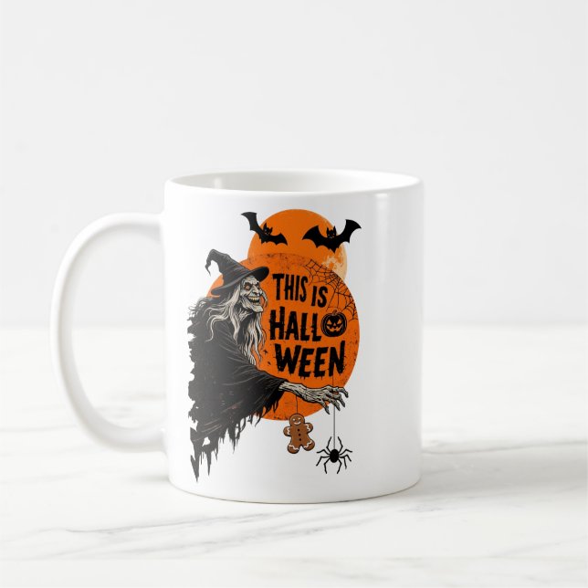Caneca De Café É o Halloween Bruxa Assustadora Festa Retro Assust (Esquerda)