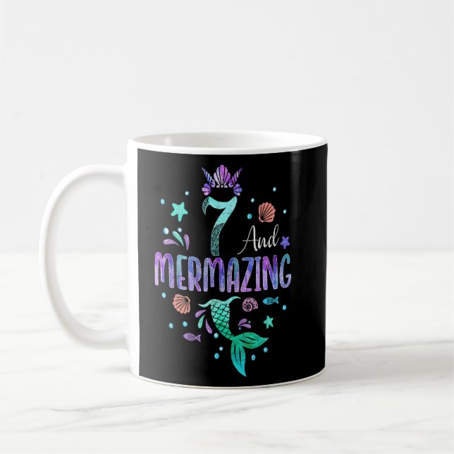 Caneca De Café É O Tema 7 Da Minha Mermaid De Aniversário De 7 (Esquerda)