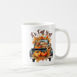 Caneca De Café É Outono Galera Cachorros Yorkie Abóboras Caminhão