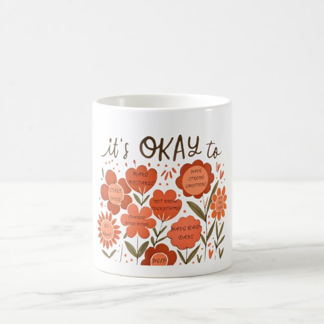 Caneca De Café é PERMITIDO – Design Floral Positividade Retro (Centro)