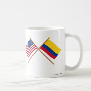 Caneca De Café E.U. e bandeiras cruzadas Colômbia