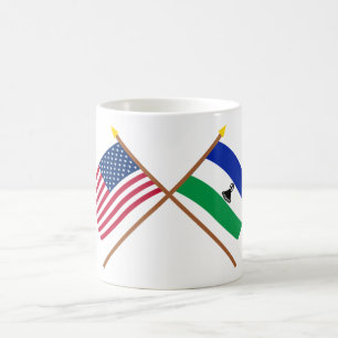 Caneca De Café E.U. e bandeiras cruzadas Lesotho