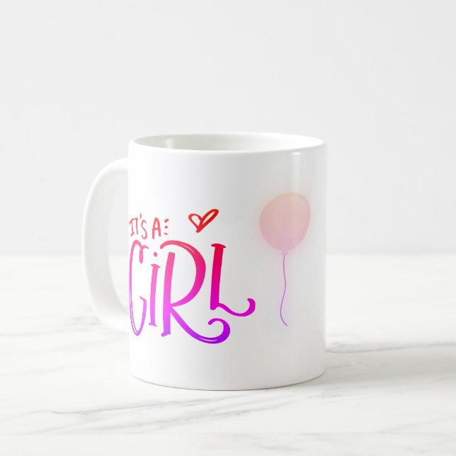 Caneca De Café É uma garota com um balão rosa personalizado (Frente Esquerda)