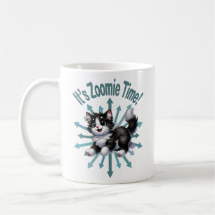 Caneca De Café É Zoomie Time White Black & White Cat