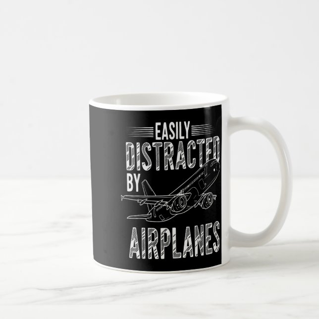 Caneca De Café Easily Distracted By Airplanes Funny Plane Lovers  (Direita)