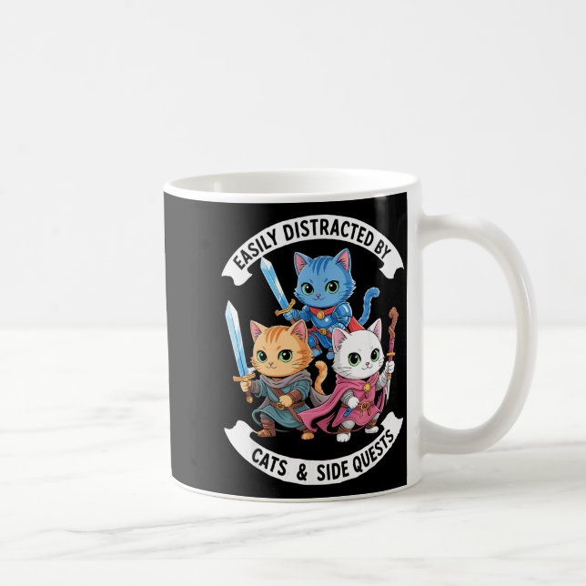Caneca De Café Easily Distracted By Cats &amp; Side Quests Funny  (Direita)