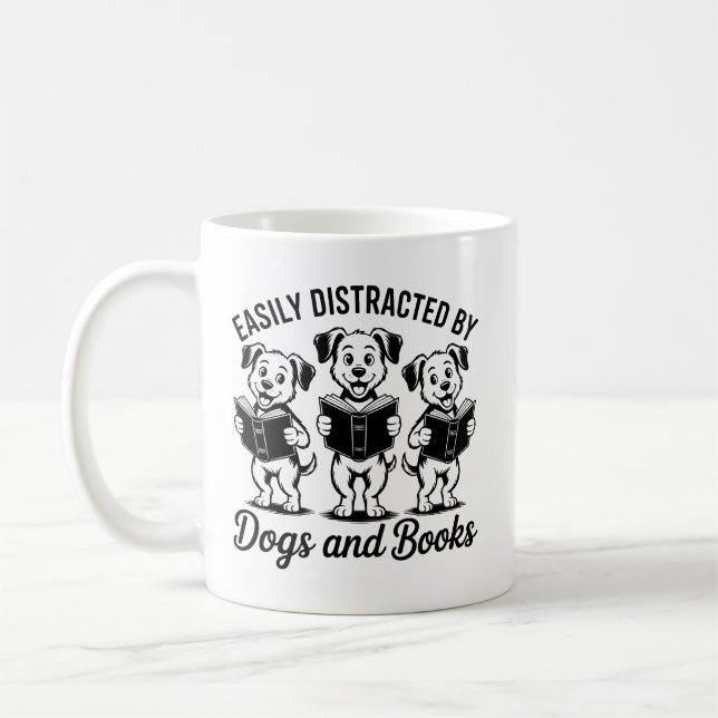 Caneca De Café Easily Distracted by Dogs and Books  (Esquerda)